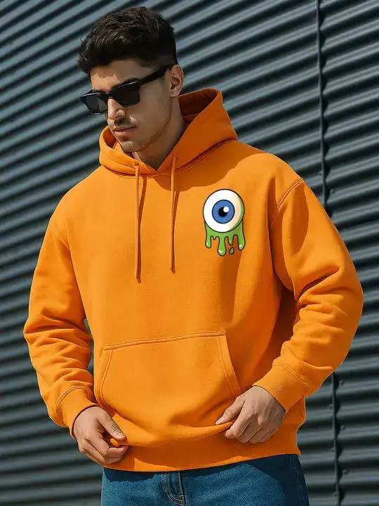 Image for VEIRDO-MenOrangeOversizedHoodedPulloverSweatshirt