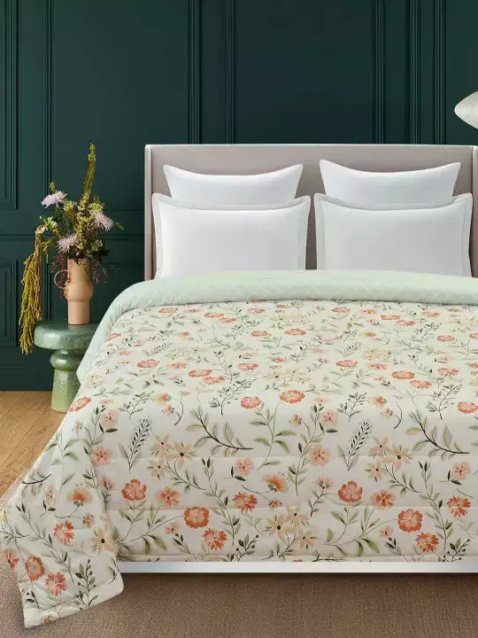 Image for Florida-OffWhite%26GreenFloralMicrofiberDoubleBedComforter