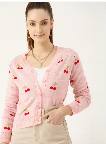 Image for DressBerryWomenPinkSelf-DesignCardigan