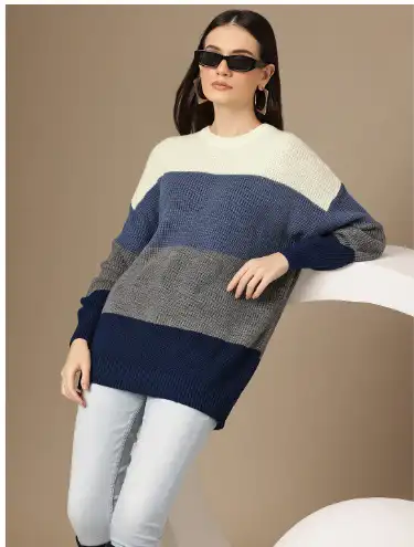 Image for ChemistryColourblockedRibbedLonglineAcrylicPullover