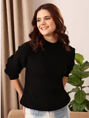 Image for STREET9BlackRibbedAcrylicPulloverSweater