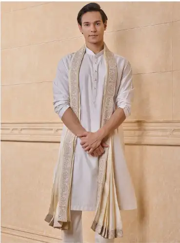 Image for TasvaMenFloralEmbroideredPleatedStole