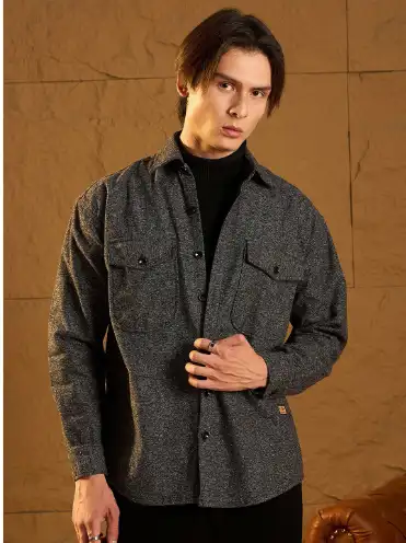 Image for DENNISONMenDoubleFlapPocketDropShoulderOversizedCottonShacket