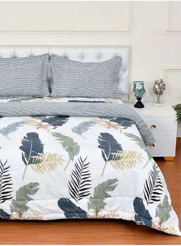 Image for FloridaOffWhite%26GreyPrintedKingSizeBeddingSet