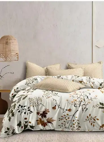 Image for RRCCream-ColouredFloralPolycotton4PiecesDoubleKingRegularBeddingSet