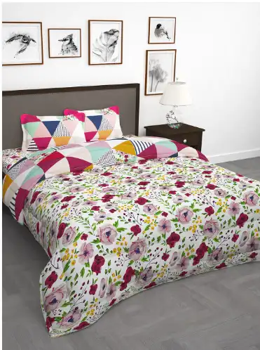 Image for Story%40homePink%26WhiteFloralPrintedMicrofiberReversibleBeddingSet