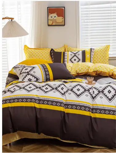 Image for Story%40homeYellowGeometricPrintedMicrofiberDoubleQueenRegularBeddingSet