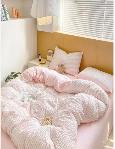 Image for JCHOMEPink%26WhiteStripedDoubleKingRegularBeddingSet