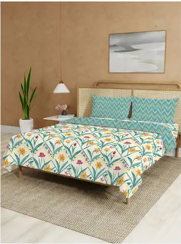 Image for URBANSPACETurquoiseBlueFloralCottonDoubleQueenBeddingSet