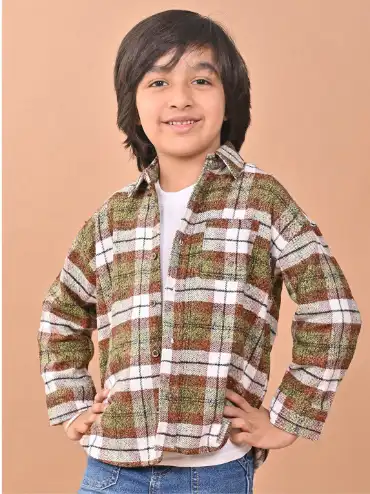 Image for CHIMPAAANZEEBoysRelaxedTartanCheckedDropShoulderFullCasualShacket