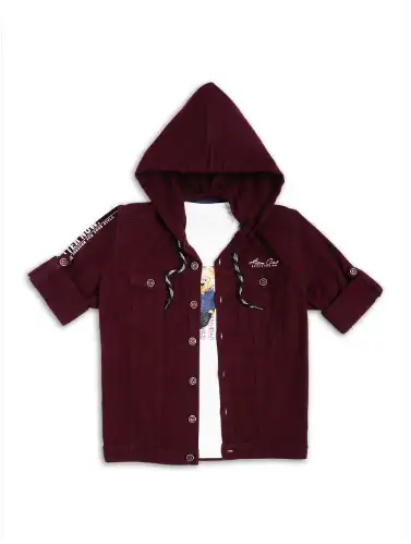 Image for CAVIOBoysComfortHoodedCottonCasualShacketwithT-shirt