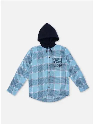 Image for PepeJeansBoysChecksHoodedLongSleeveCottonShacket