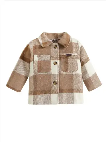 Image for StyleCastBoysKhakiCheckedSpreadCollarLongSleeveCottonCasualShacket