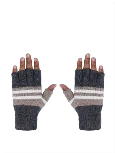 Image for LOOMLEGACYMenStripedWinterAcrylicWoolenHalfFingerHandGloves