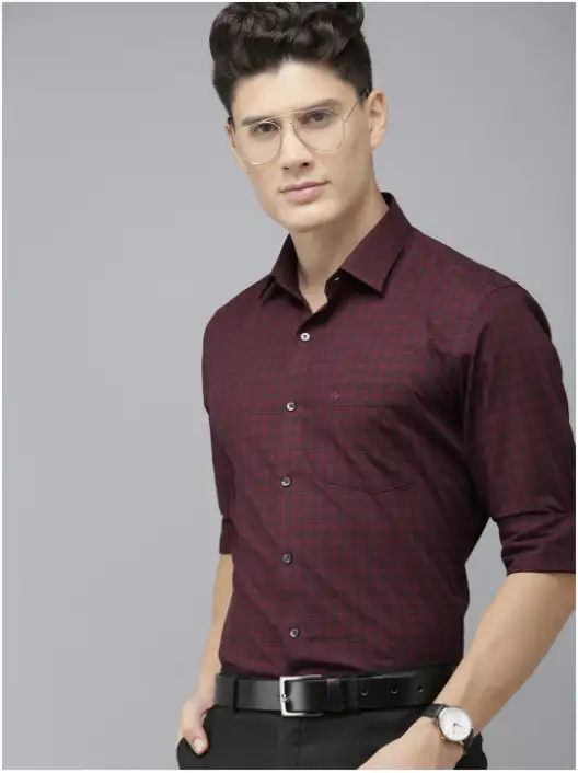 Image for ArrowMenMaroonandNavyBlueOriginalCheckedPureCottonFormalShirt