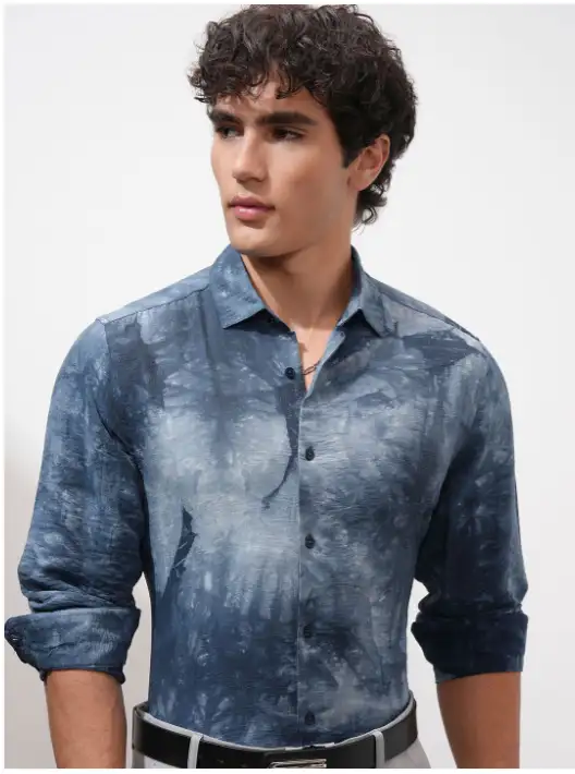 Image for HIGHLANDERMenPrintedCrushTexturedSlimFitOccasionshirt