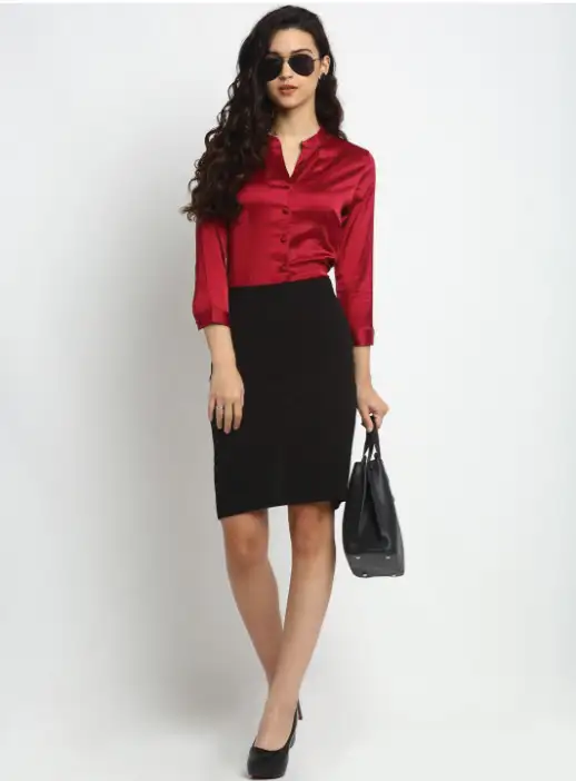 Image for NEUDISWomenBlackSolidPencilMidiSkirt