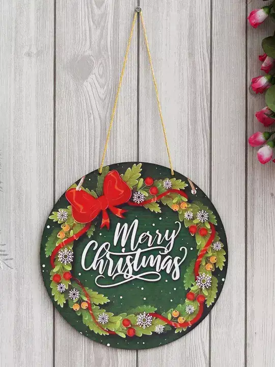 Image for eCraftIndia-Green%26RedPrintedWoodenWallHanging