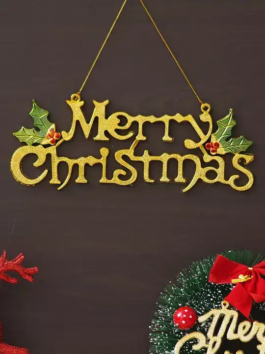 Image for eCraftIndia-GoldTonedMerryChristmasWallHanging