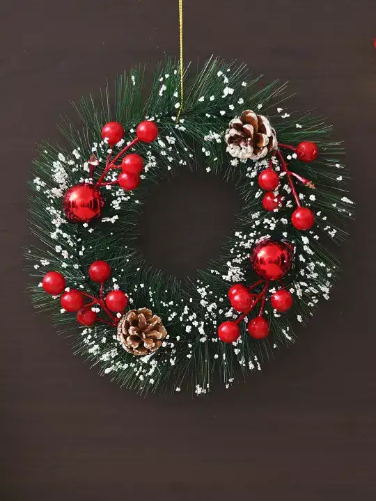 Image for eCraftIndia-Green%26RedWreathWithBerries%26BallsChristmasDecor