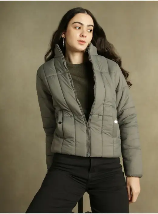 Image for DLWomanWomenMockCollarSolidCasualPaddedJacket