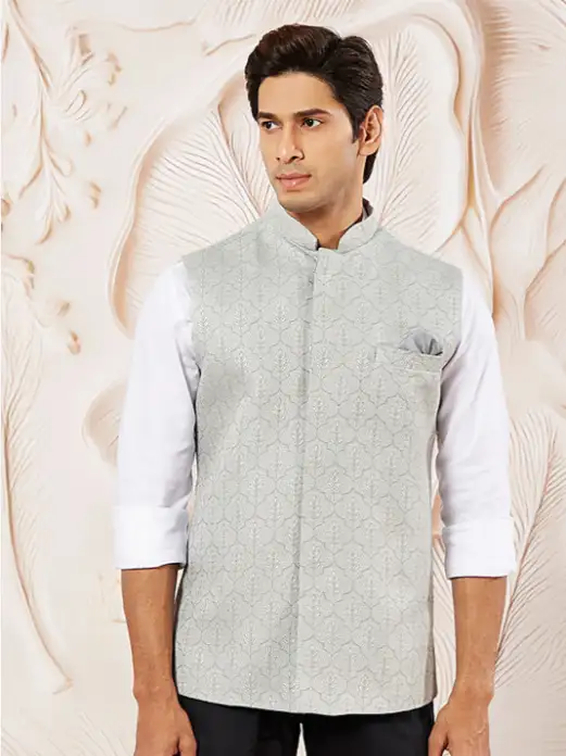 Image for VASTRAMAYLeafMotifWovenNehruJacket