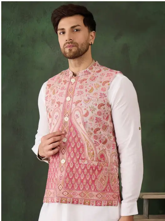 Image for SangriaMenWovenDesignWinterPashminaNehruJacket