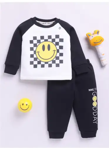 Image for YKXTinyoInfantBoysSmileyPrintedFleeceT-shirtwithJoggers