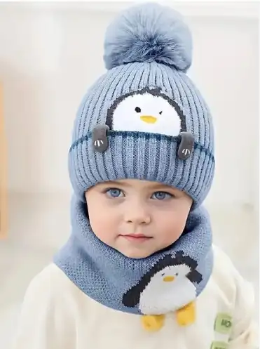 Image for TOMKOTKidsWoollenBeanieCapandNeckWarmer