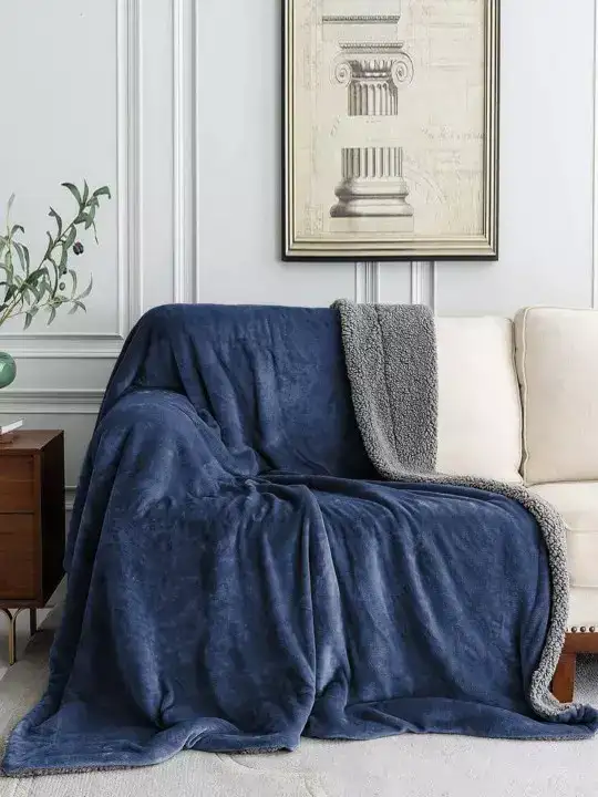 Image for LAVERNE-Blue%26GreyHeavyWinterDoubleBedBlanket