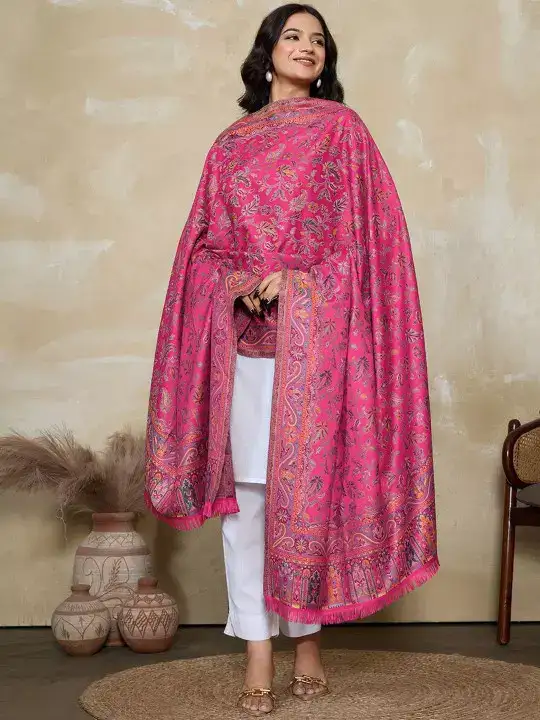 Image for WEAVERSVILLA-WomenPaisleyKaniKalamkariPatternedWinterShawl