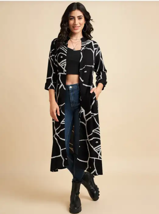 Image for AziraAbstractPrintedLonglineShrug