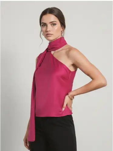 Image for PhosphorusGlamorousPinkOneShoulderScarfNeckTop