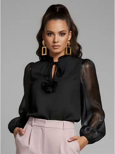 Image for DoraDoriTie-UpNeckBishopSleevesRufflesTop