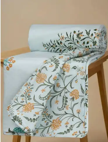 Image for HueslandBlue%26GreenFloralPureCottonReversibleSingleBedDohar