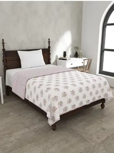 Image for JAIPURFABRICWhite%26PinkMildWinterPureCottonSingleBedDohar