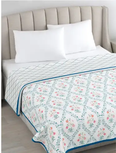 Image for haus%26kinderBlue%26RedFloralPureCottonReversibleDoubleBedDohar