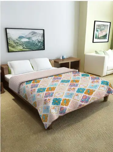 Image for CortinaBeige%26WhiteGeometricMicrofiberReversibleSingleBedDohar