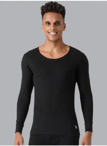 Image for U.S.PoloAssn.MenBlackSolidCottonThermalTop