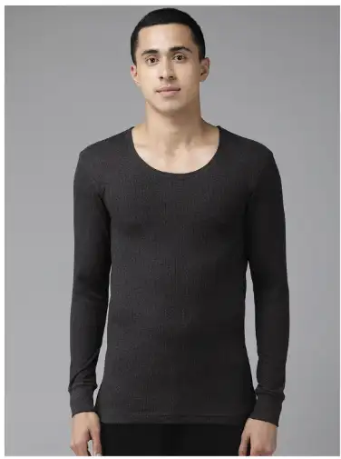 Image for VanHeusenInnerwearMenGreySolidAntibacterialLowNeckThermalTop