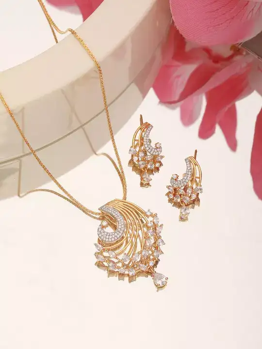 Image for SarafRSJewellery-Gold-PlatedWhiteADStuddedJewellerySet