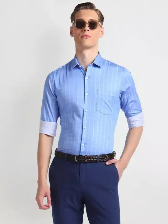 Image for Arrow-MenSlimFitWindowpaneCheckedTwillPureCottonFormalShirt