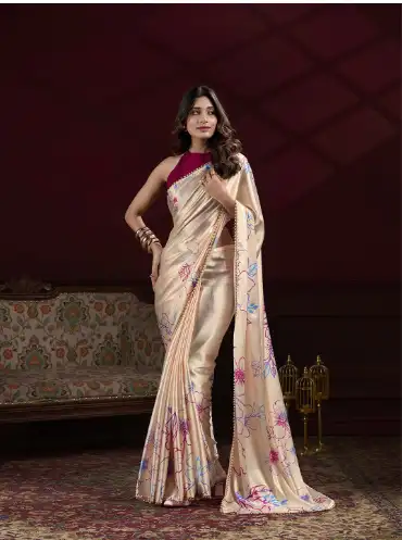 Image for LOOKNBOOKARTFloralEmbellishedBorderSatinSaree