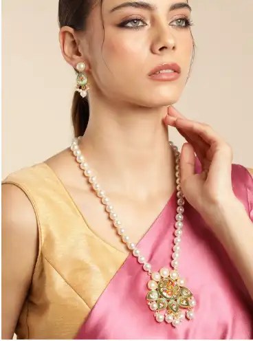 Image for AnoukGoldPlatedBeaded%26MOPStuddedPaintedPremiumNecklaceSet