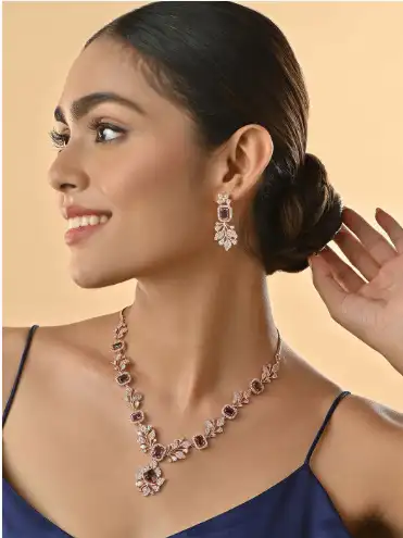 Image for FidaPremium14kRoseGold-PlatedAAAAmericanDiamondChokerNecklaceSet