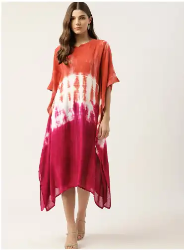 Image for MaaesaBrown%26PinkDyedCrepeKaftanMidiHoliDress