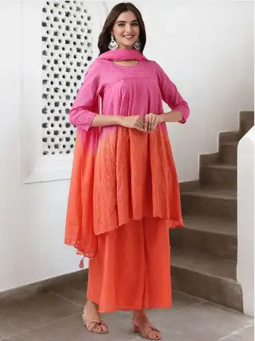 Image for IshinEthnicMotifsA-LineHoliKurtaWithPalazzo%26Dupatta