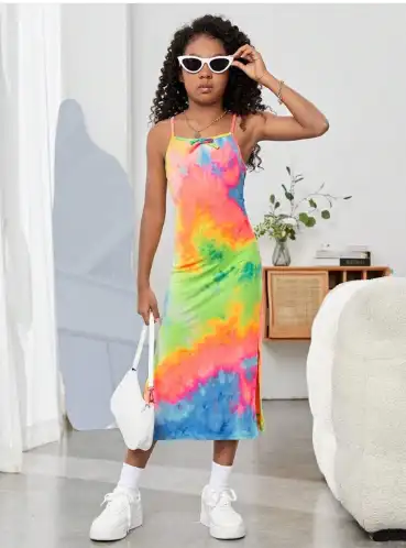 Image for BAESDGirlsAbstractPrintA-LineMidiHoliDress