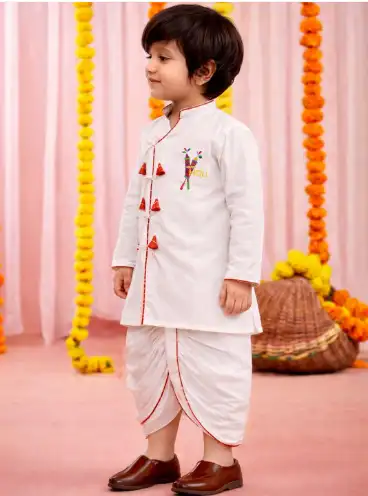 Image for VASTRAMAYBoysEthnicMotifsPureCottonKurtawithDhotiPants