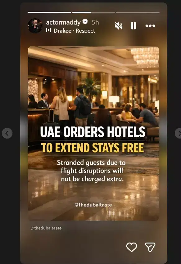 Screenshot of Madhavan IG Story Screenshot of Madhavan IG Story